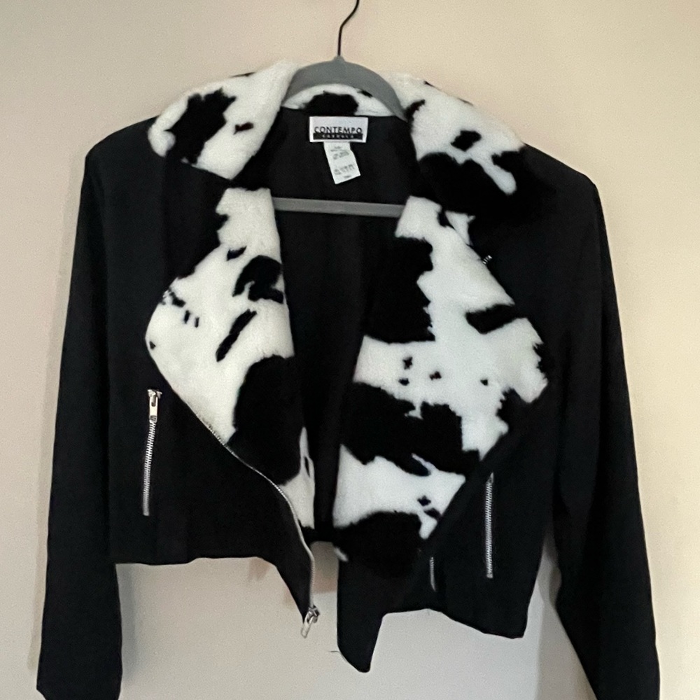 Contempo Casuals Black Moto Jacket with Black and White Trim